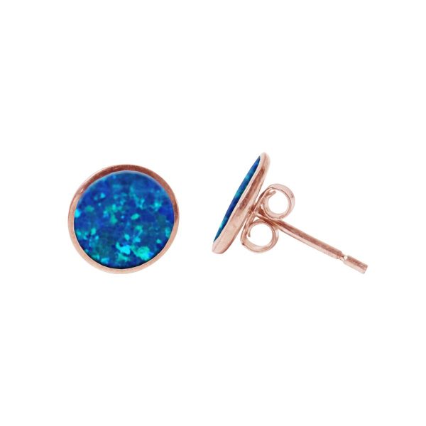 Cobalt Blue Rose Gold Round Stud Earrings
