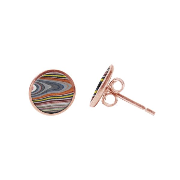 Rose Gold Fordite Round Stud Earrings