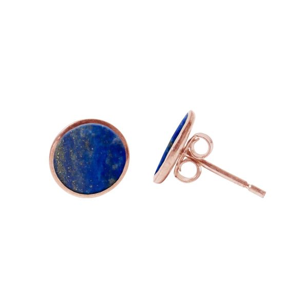 Round Lapis Rose Gold Stud Earrings