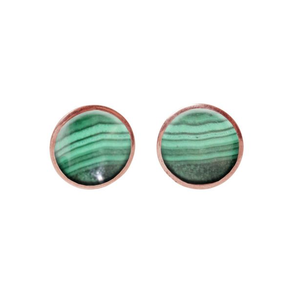 Round Malachite Rose Gold Stud Earrings