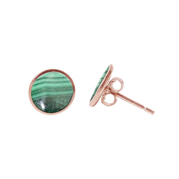 Round Malachite Rose Gold Stud Earrings