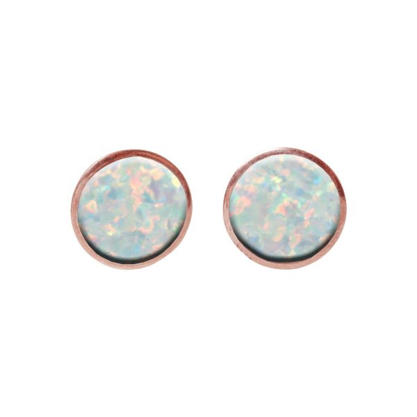 Round Rose Gold Opalite Sun Ice Stud Earrings