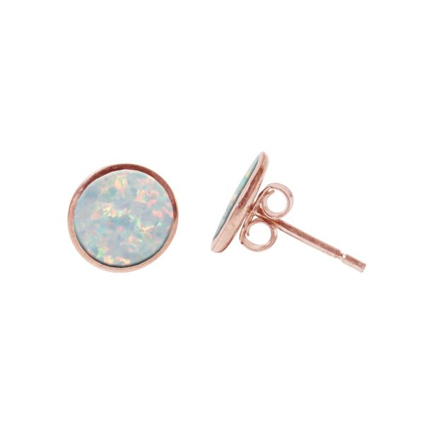 Round Rose Gold Opalite Sun Ice Stud Earrings