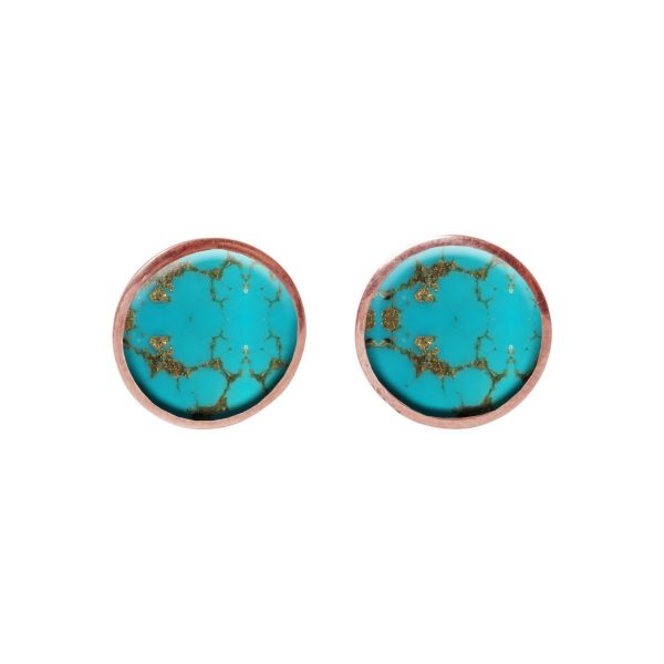 Round Rose Gold Turquoise Stud Earrings