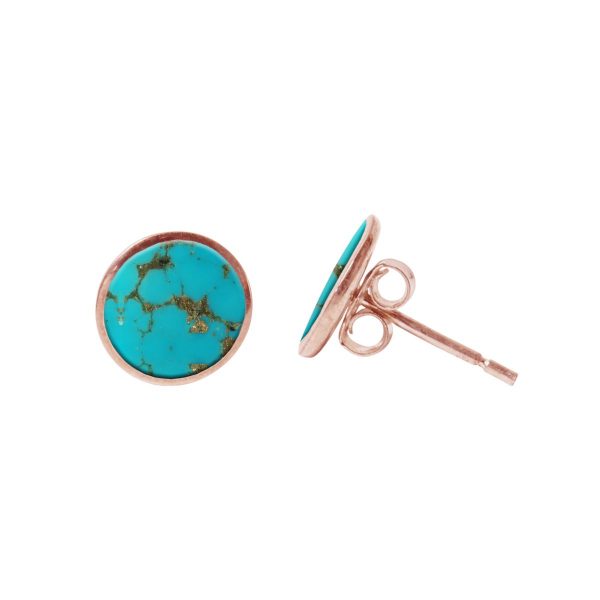 Round Rose Gold Turquoise Stud Earrings