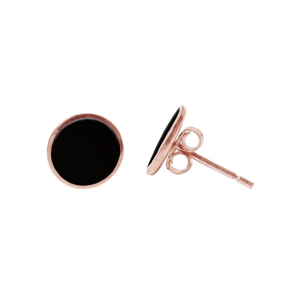 Round Whitby Jet Rose Gold Stud Earrings