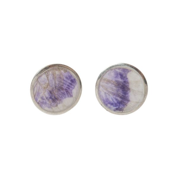 Silver Round Blue John Stud Earrings