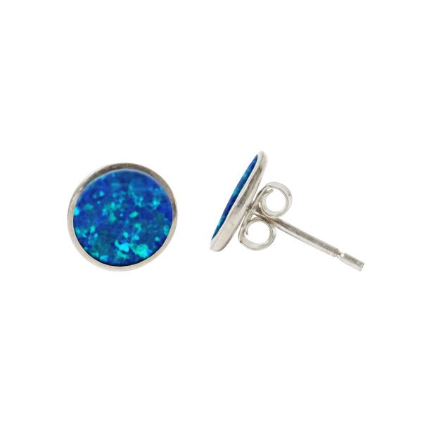 Silver Cobalt Blue Round Stud Earrings