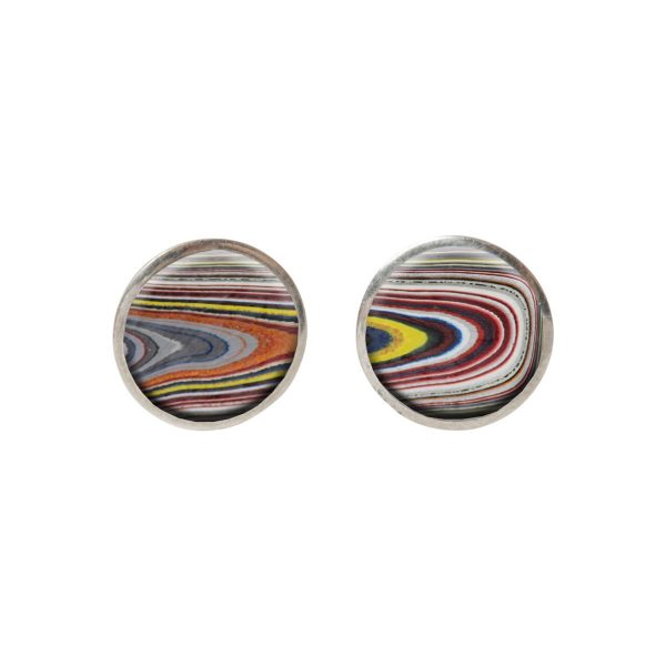 Silver Fordite Round Stud Earrings