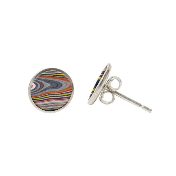 Silver Fordite Round Stud Earrings