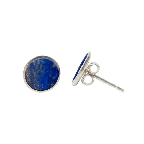 Silver Round Lapis Stud Earrings