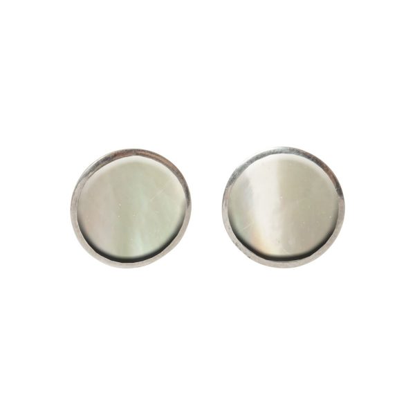 Silver Mother of Pearl Round Stud Earrings