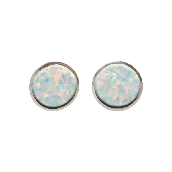 Silver Opalite Sun Ice Round Stud Earrings