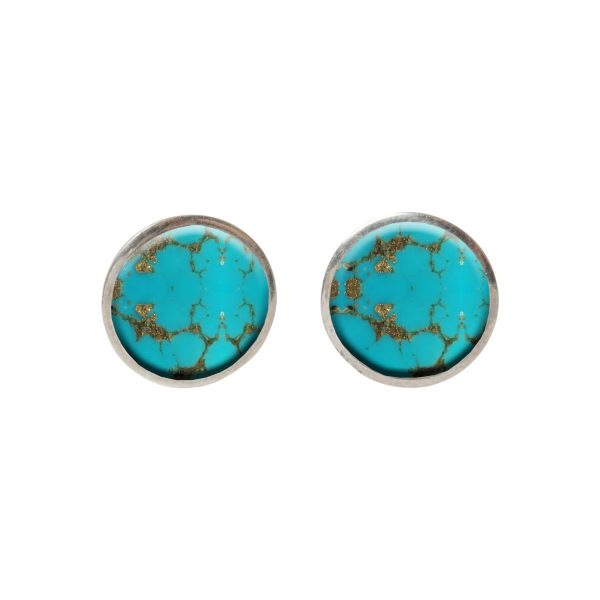 Silver Turquoise Round Stud Earrings