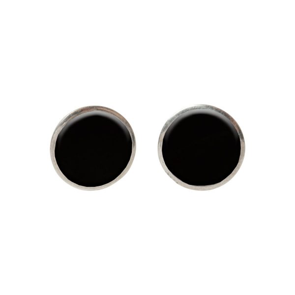 Silver Whitby Jet Round Stud Earrings