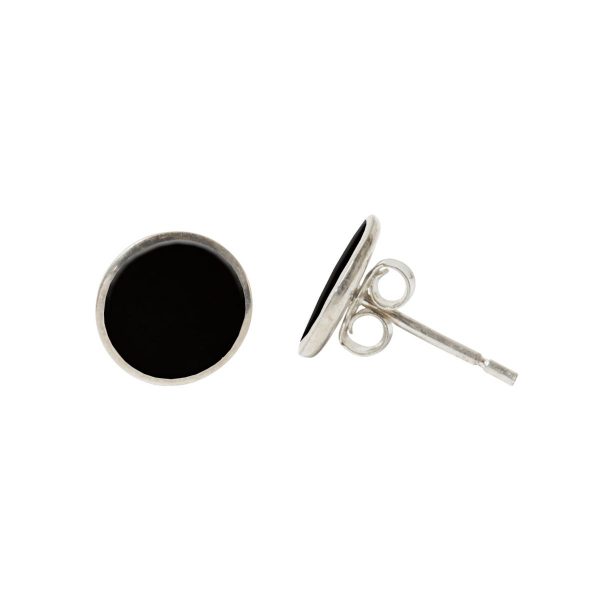 Silver Whitby Jet Round Stud Earrings