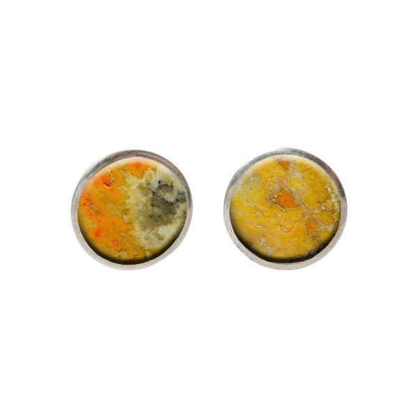 White Gold Bumblebee Jasper Round Stud Earrings