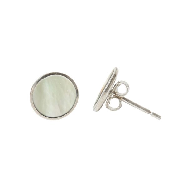 White Gold Mother of Pearl Round Stud Earrings