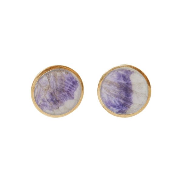 Gold Blue John Round Stud Earrings