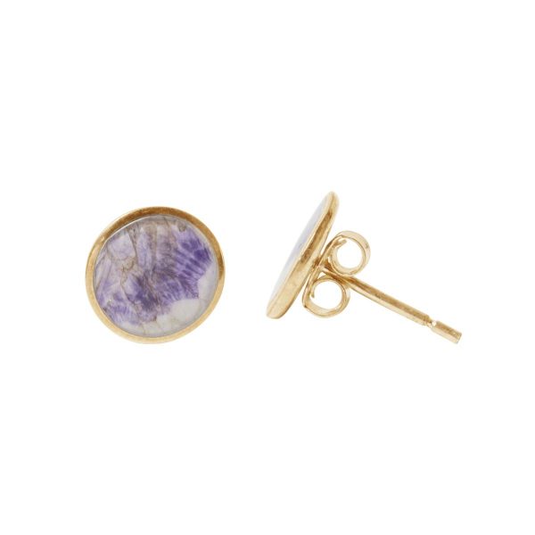 Gold Blue John Round Stud Earrings