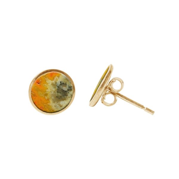 Gold Bumblebee Jasper Round Stud Earrings