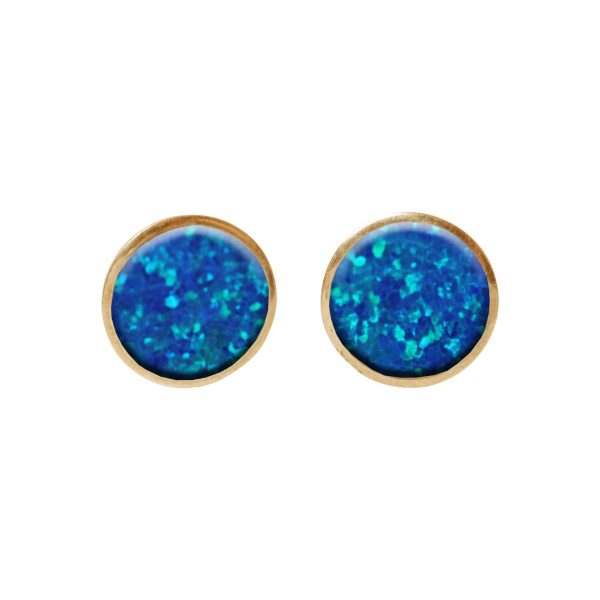 Gold Cobalt Blue Round Stud Earrings