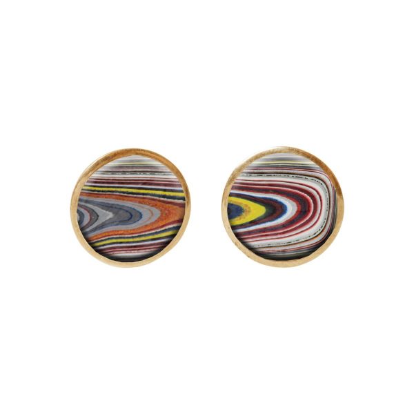 Gold Fordite Round Stud Earrings