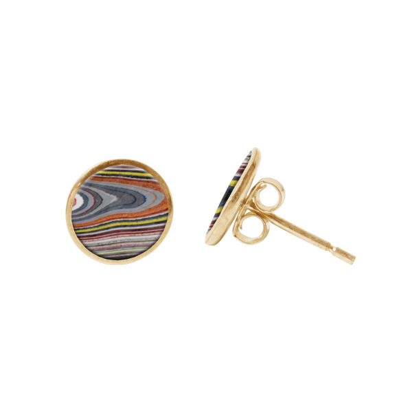 Gold Fordite Round Stud Earrings