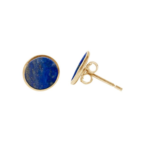 Gold Lapis Round Stud Earrings