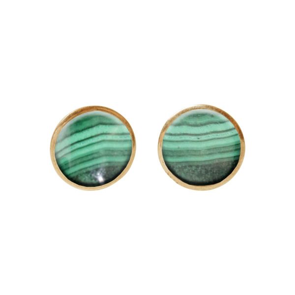 Gold Malachite Round Stud Earrings