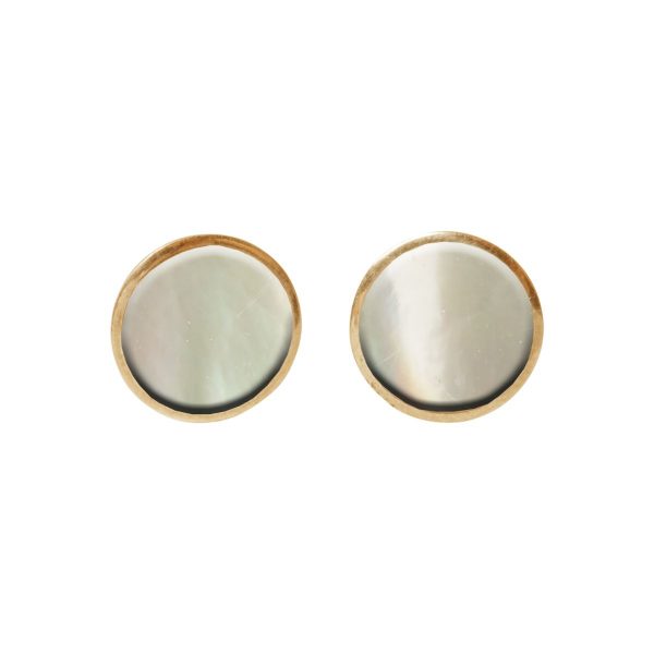 Gold Mother of Pearl Round Stud Earrings