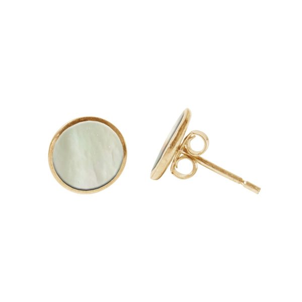 Gold Mother of Pearl Round Stud Earrings