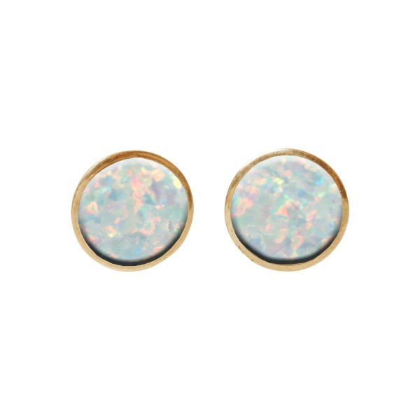 Gold Opalite Sun Ice Round Stud Earrings