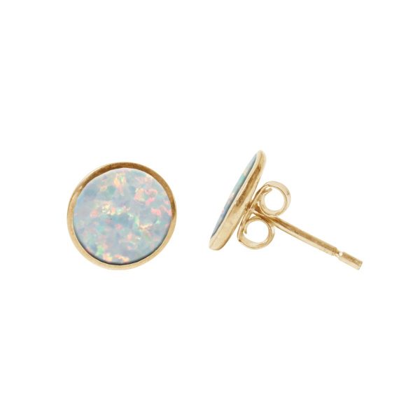 Gold Opalite Sun Ice Round Stud Earrings