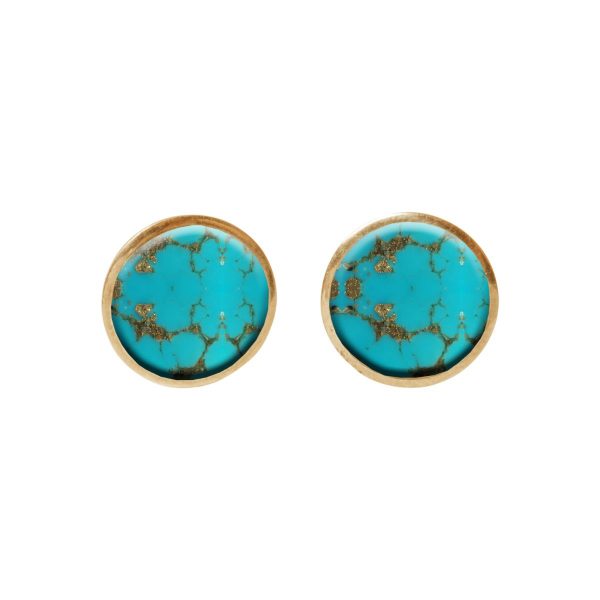 Gold Turquoise Round Stud Earrings