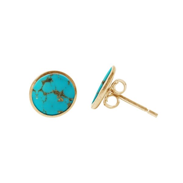 Gold Turquoise Round Stud Earrings