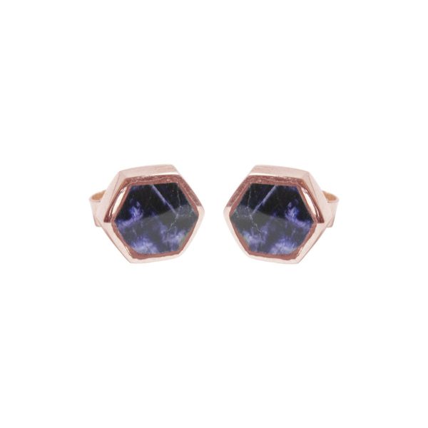 Rose Gold Blue John Hexagonal Stud Earrings