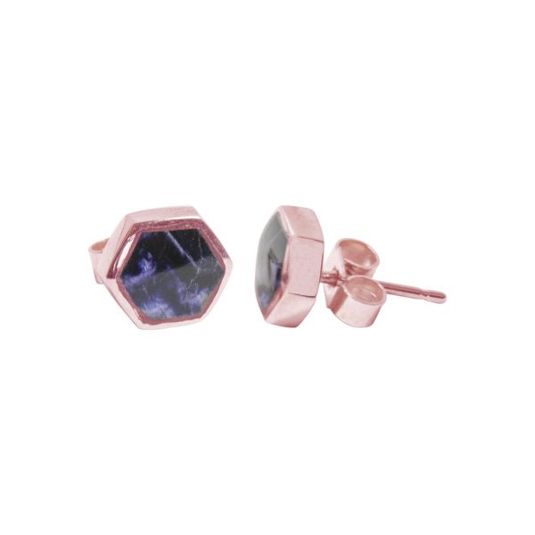 Rose Gold Blue John Hexagonal Stud Earrings