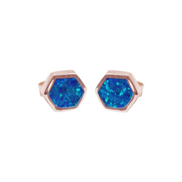 Rose Gold Opalite Cobalt Blue Hexagonal Stud Earrings