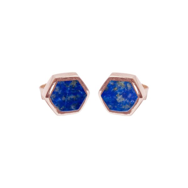 Rose Gold Lapis Hexagonal Stud Earrings