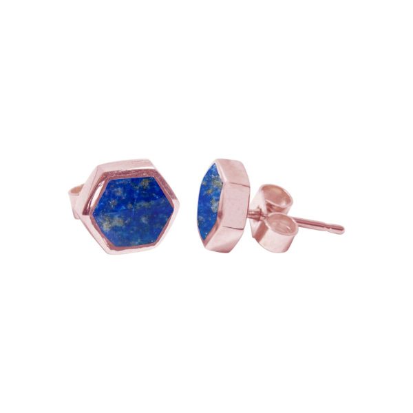 Rose Gold Lapis Hexagonal Stud Earrings