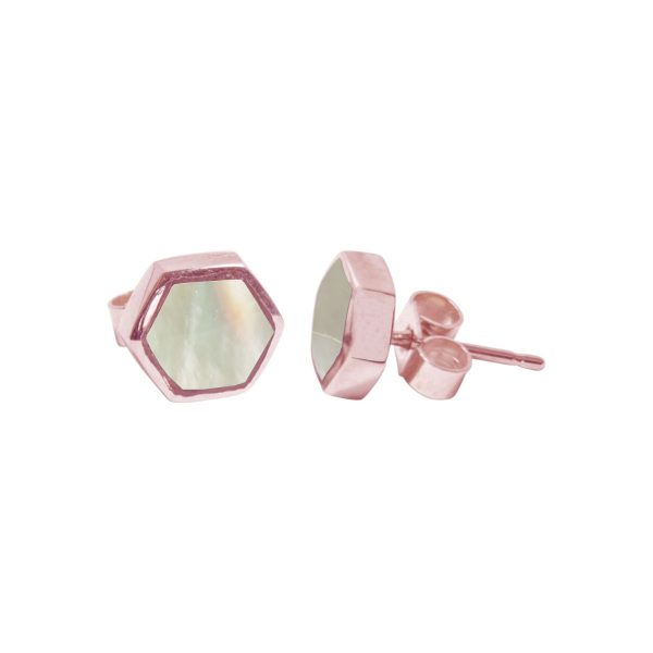 Rose Gold Mother of Pearl Hexagonal Stud Earrings