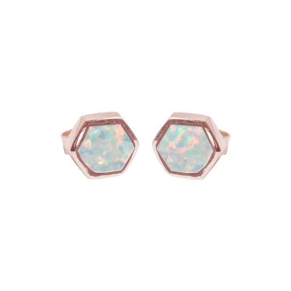 Rose Gold Opalite Sun Ice Hexagonal Stud Earrings