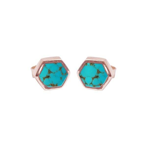 Rose Gold Turquoise Hexagonal Stud Earrings