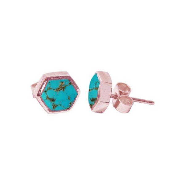 Rose Gold Turquoise Hexagonal Stud Earrings