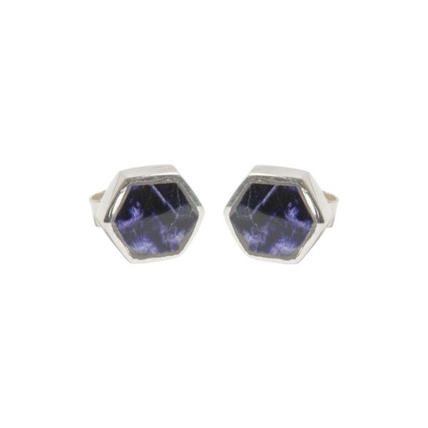 Silver Blue John Hexagonal Stud Earrings