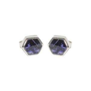 Silver Blue John Hexagonal Stud Earrings