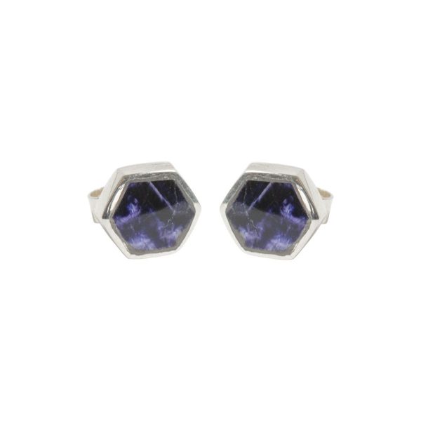 Silver Blue John Hexagonal Stud Earrings