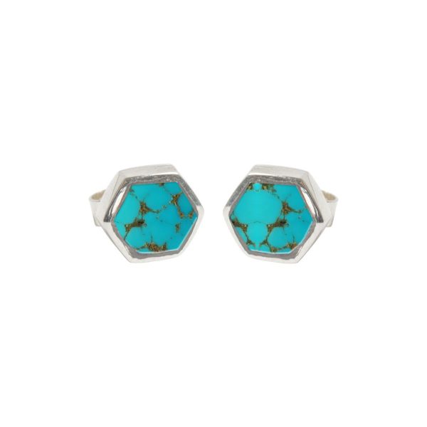 Silver Turquoise Hexagonal Stud Earrings