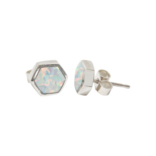 White Gold Sun Ice Hexagonal Stud Earrings